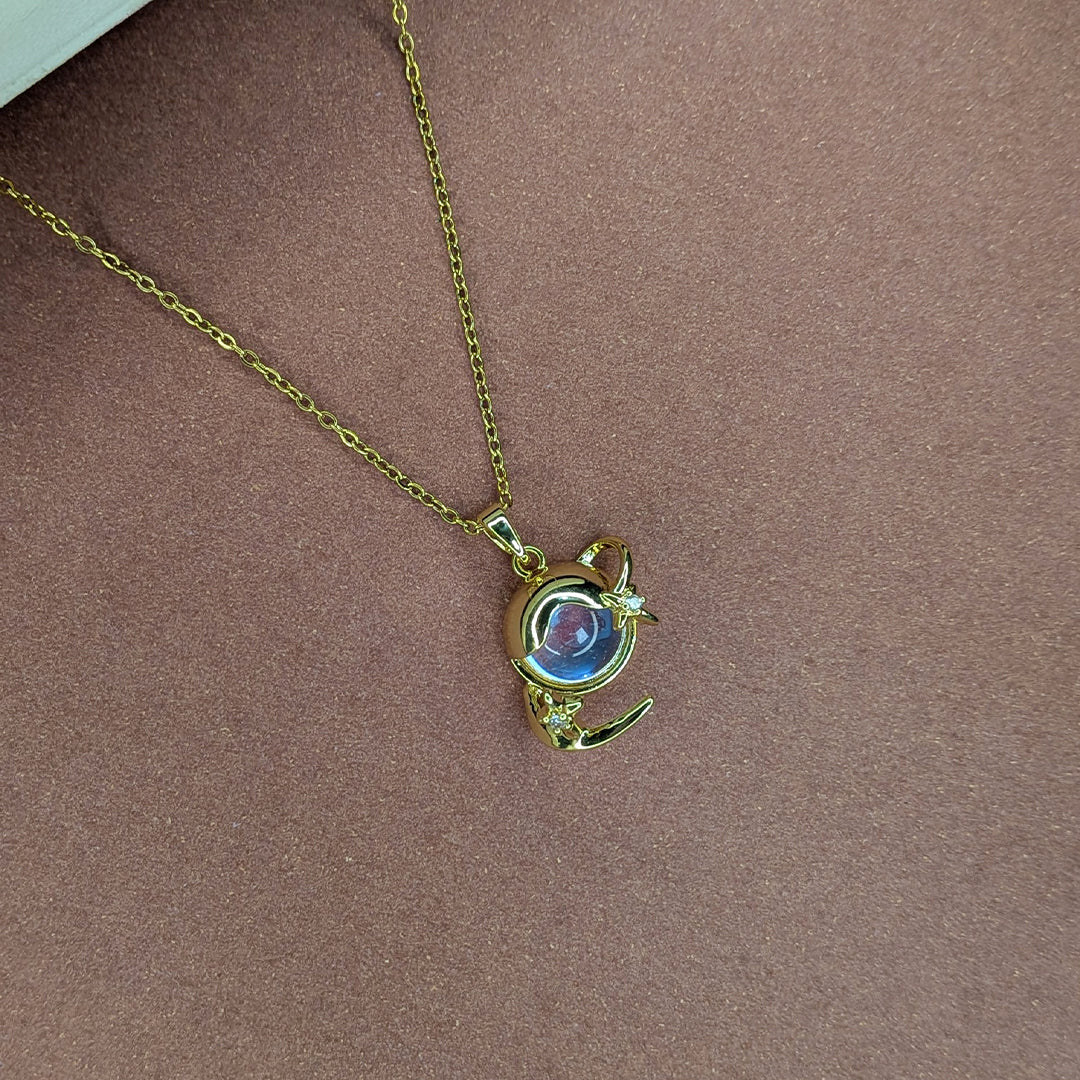 Gold Finish Crescent Moon Pendant For Girls & Women