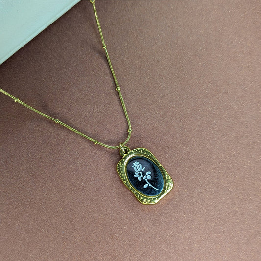 Gold Finish Gothic Rose Cameo Oval Pendant For Girls & Women