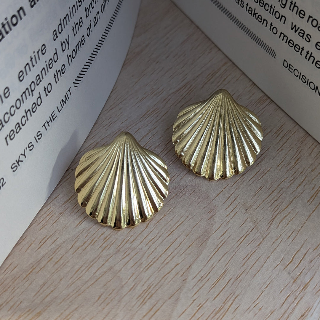 Gold Finish Seashell Stud Earrings For Girls & Women