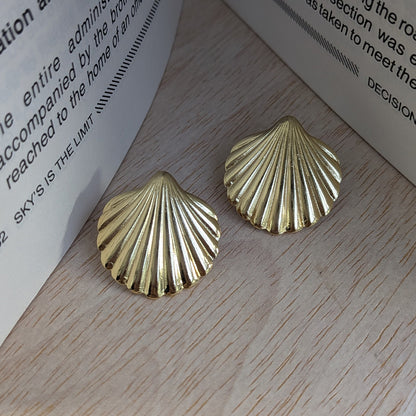 Gold Finish Seashell Stud Earrings For Girls & Women