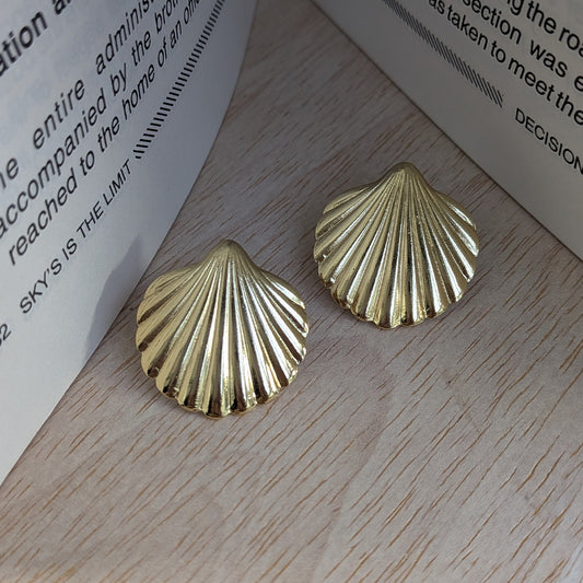 Gold Finish Seashell Stud Earrings For Girls & Women