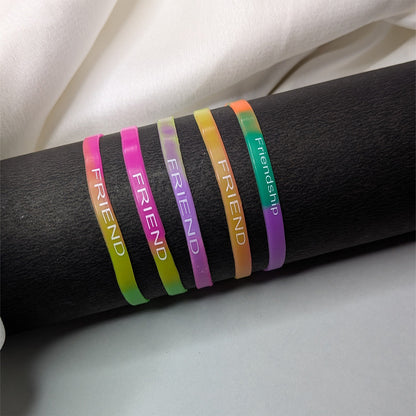 5pcs Multicolor Silicone Friendship Bands | Printed Rubber Wrist Bracelets
