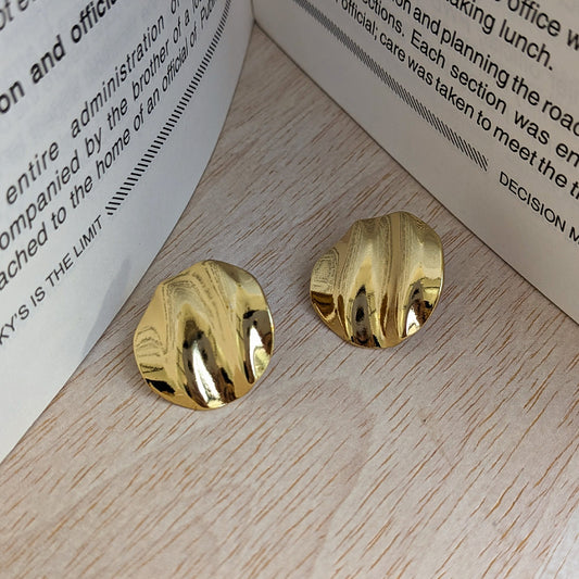 Golden Drift Round Stud Earrings For Girls & Women (Anti-Tarnish)