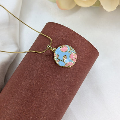 Gold Tone Openable Round Enamel Floral Pendant For Girls & Women