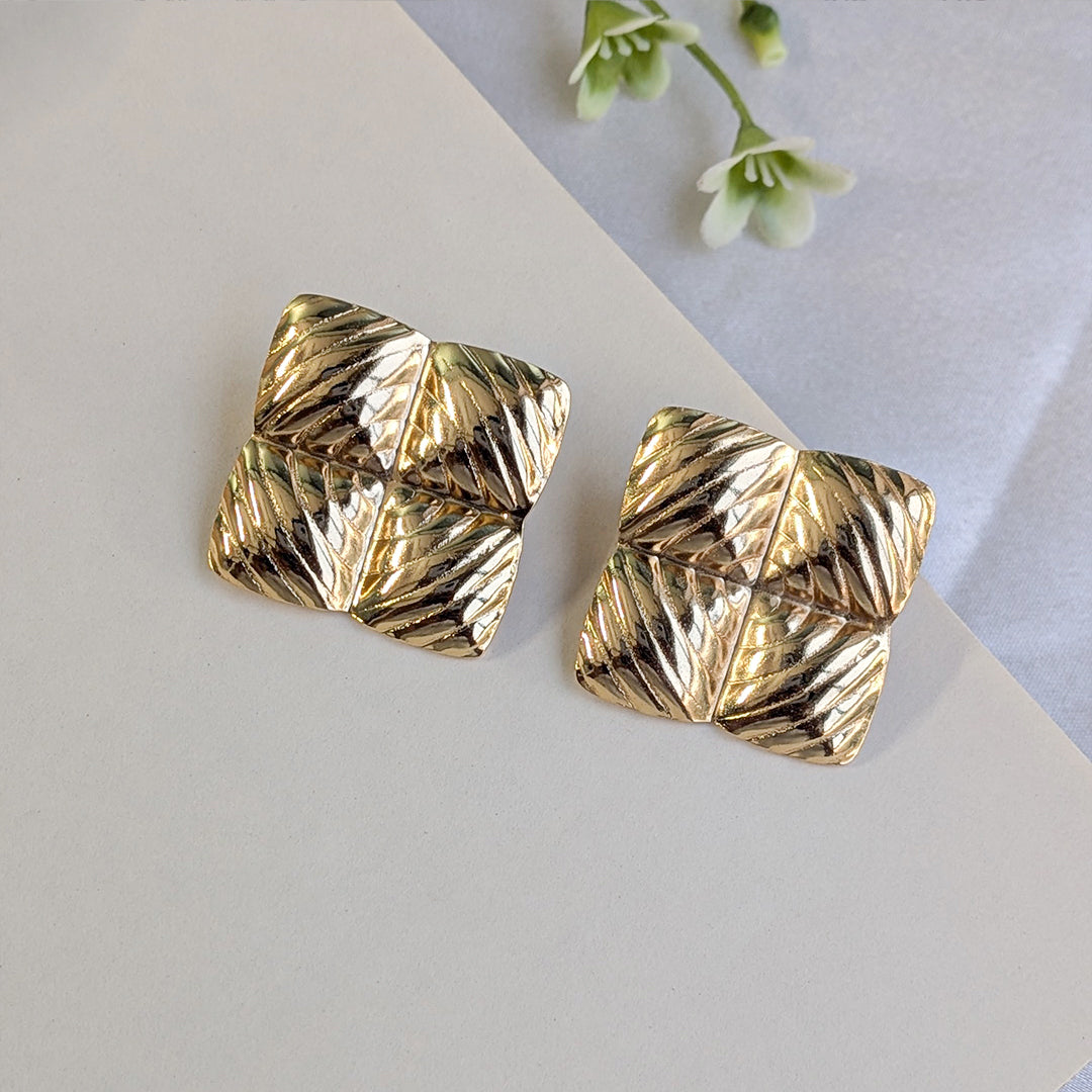 Vintage Gold-Tone Embossed Square Earrings For Girls & Women (Anti Tarnish)