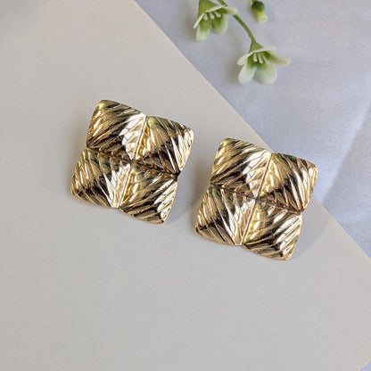 Vintage Gold-Tone Embossed Square Earrings For Girls & Women (Anti Tarnish)