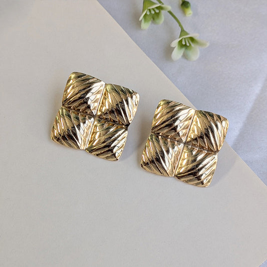 Vintage Gold-Tone Embossed Square Earrings For Girls & Women (Anti Tarnish)