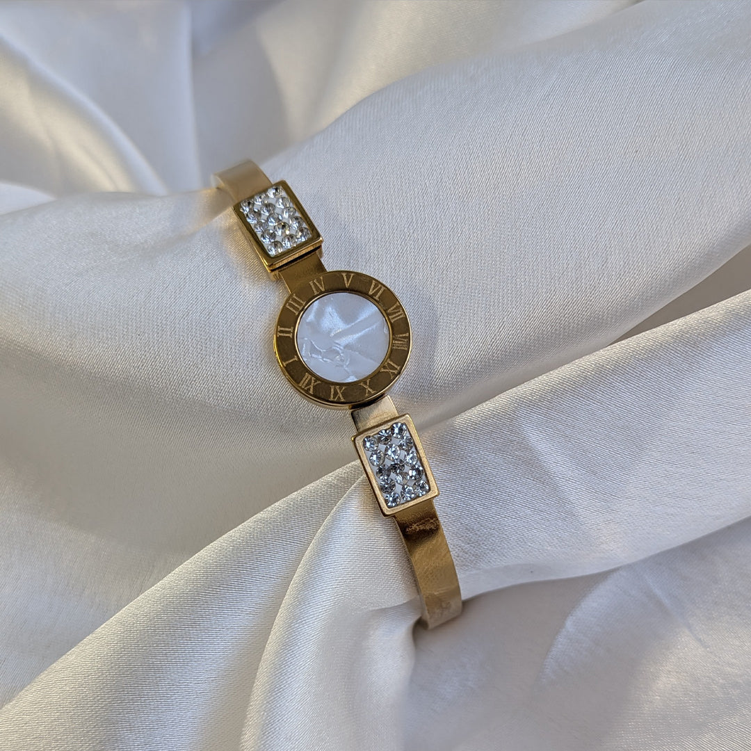 Gold Finish Bracelet with Mother of Pearl & AD Stones For Girls & Women