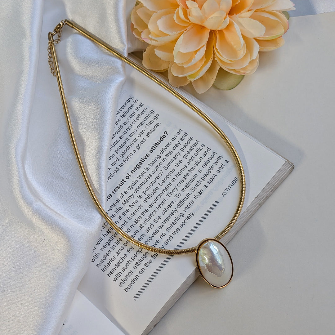 Gold Finish Oval Pearl Collar Necklace For Girls & Women