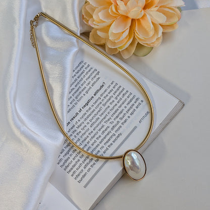 Gold Finish Oval Pearl Collar Necklace For Girls & Women