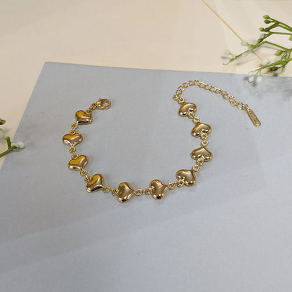 Gold Finish Twinkling Heart Link Chain Bracelet For Girls & Women (Anti-Tarnish)
