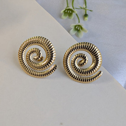 Golden Swirl Textured Stud Earrings For Girls & Women (Anti Tarnish)