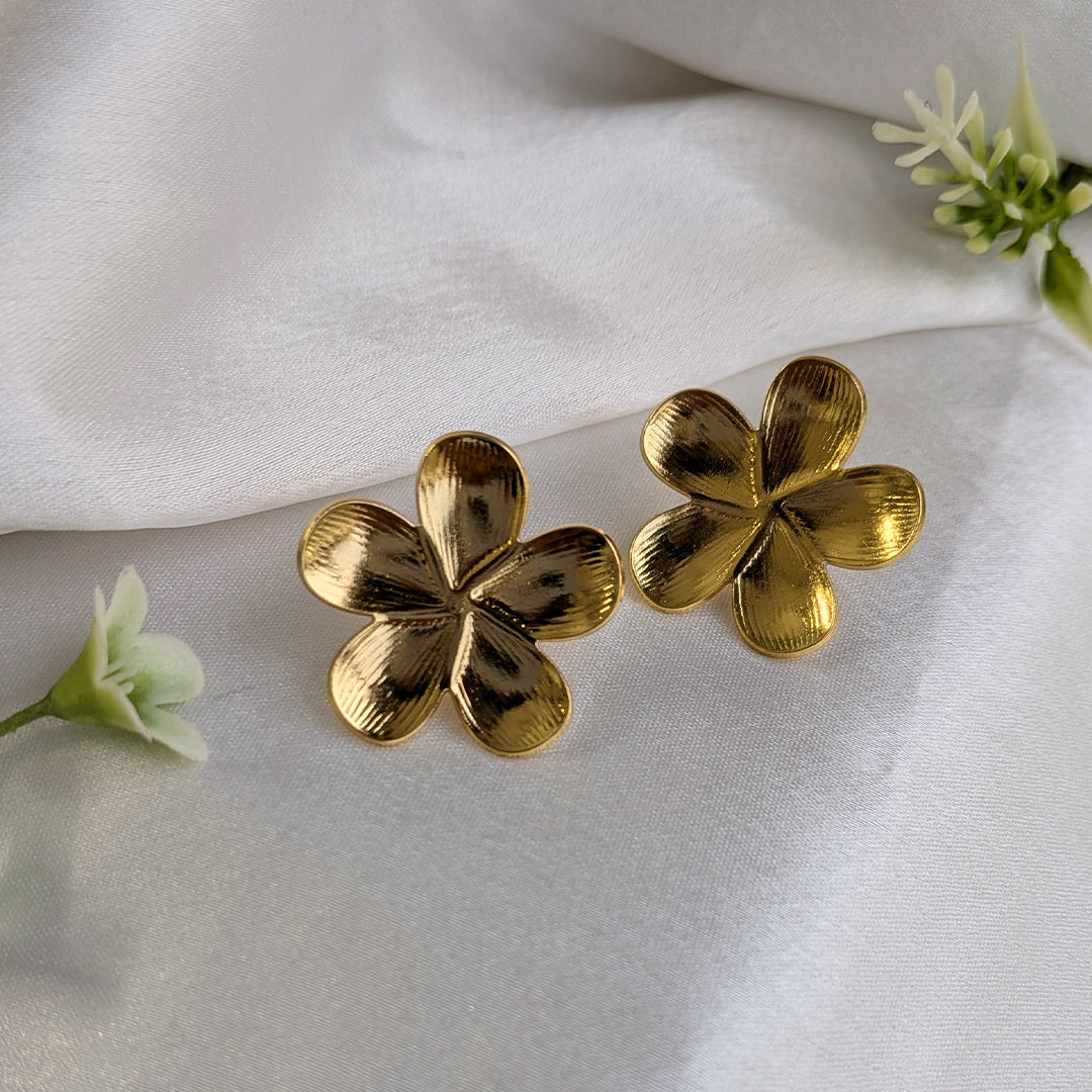 Golden Petal Glow Stud Earrings For Girls & Women (Anti-Tarnish)