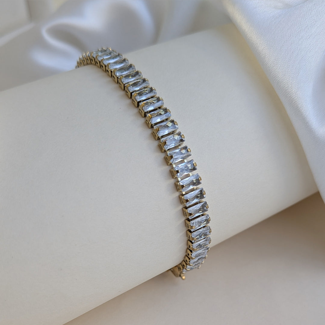 Elegant Gold Plated Baguette AD Stone Tennis Bracelet For Girls & Women