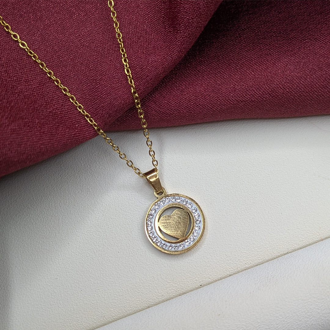 18K Gold Finish Heart Cut Pendant with AD Stone for Girls & Women