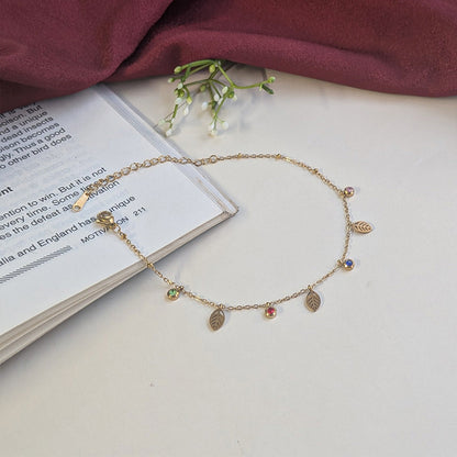 Gold Finish Hollow Heart Anklet With Stone Accents For Girls & Women