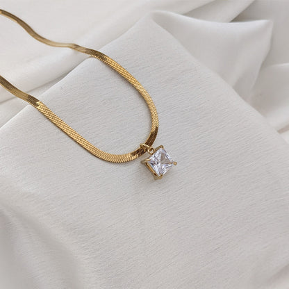 Square Zircon With Snake Chain Pendant For Girls & women