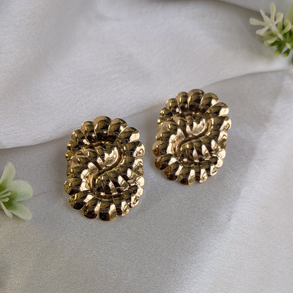 Gold Plated Twisted Oval Stud Earrings For Girls & Women (Anti-Tarnish)