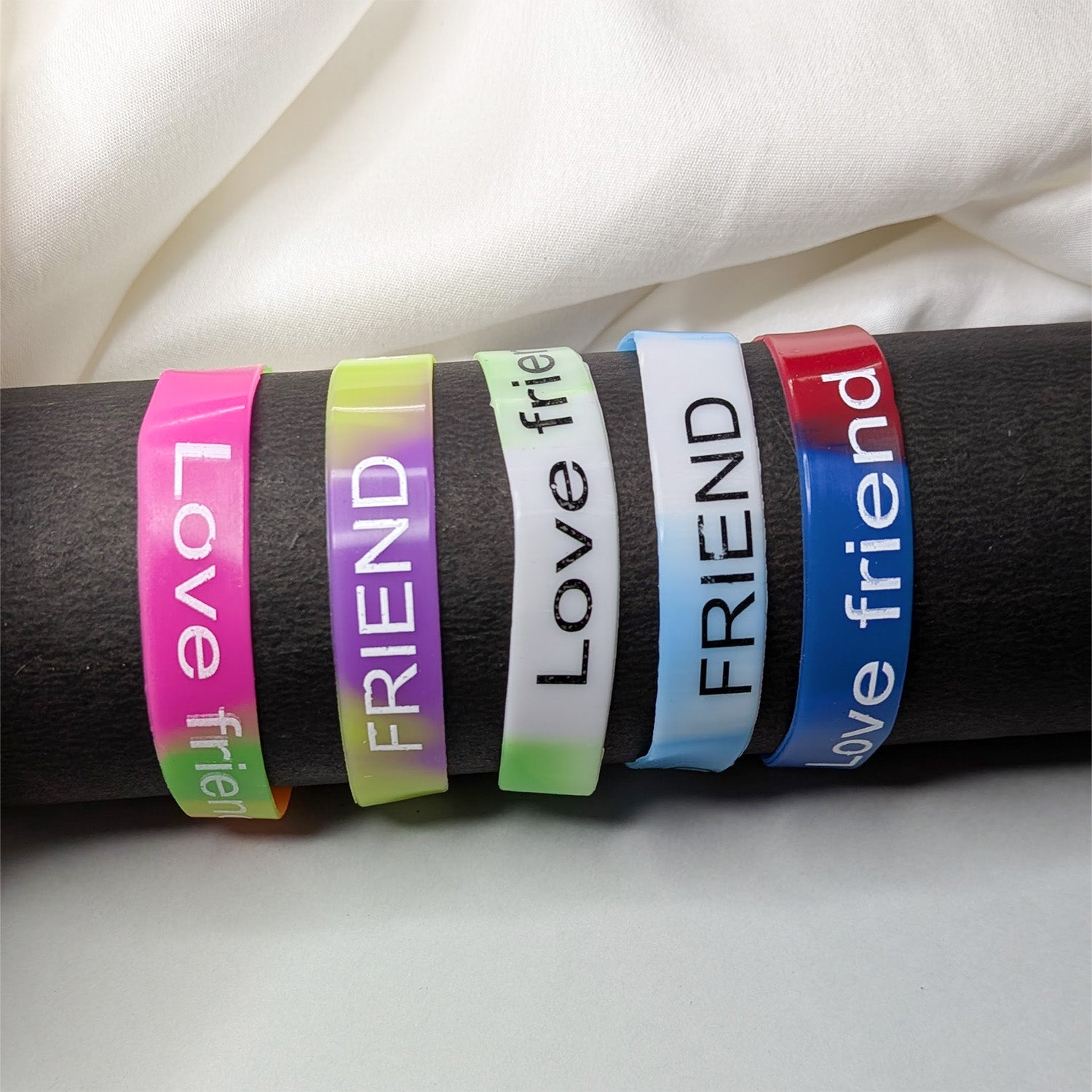 5pcs Rainbow Silicone Friendship Bracelets | Printed Rubber Wristbands