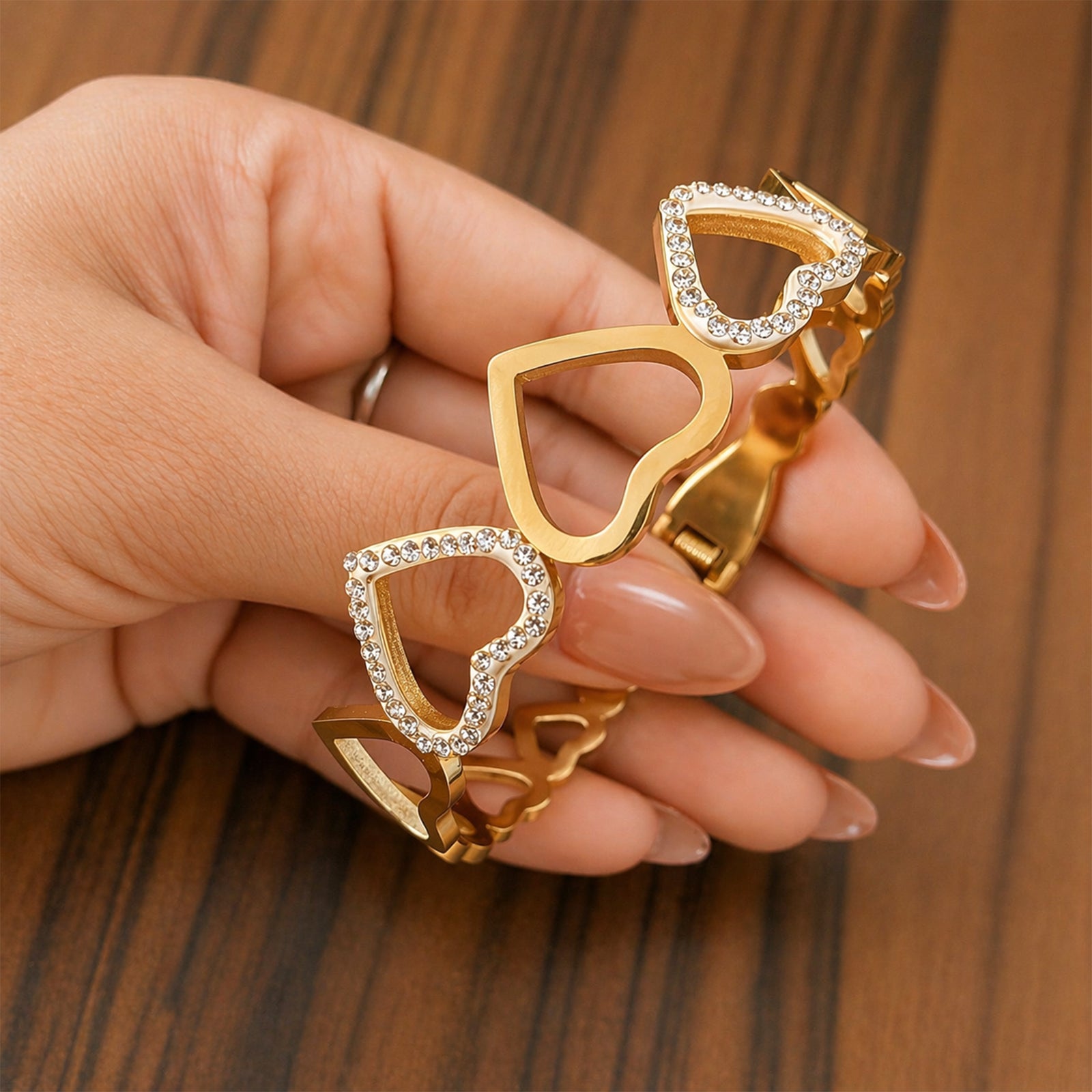 18K Gold Plated Multi Heart Crystal Bracelet for Women & Girls