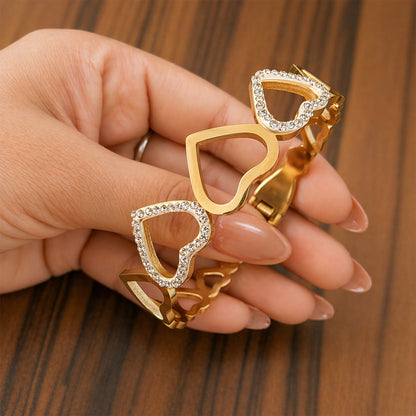 18K Gold Plated Multi Heart Crystal Bracelet for Women & Girls