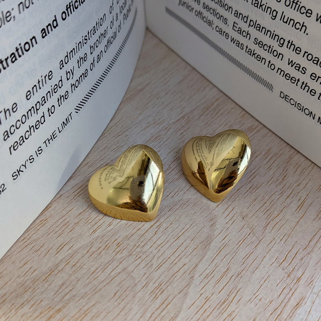 Gold Plated Glossy Mini Heart Stud Earrings For Girls & Women (Anti-Tarnish)