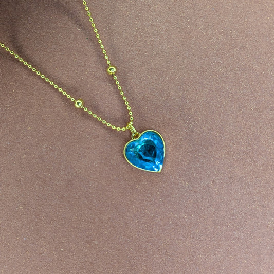 Dainty Minimalist Gold Finish Blue Stone Heart Pendant For Girls & Women