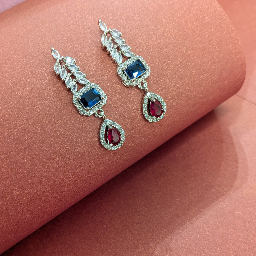 AD Luxe Square & Teardrop Gemstone Necklace With Matching Earrings For Women