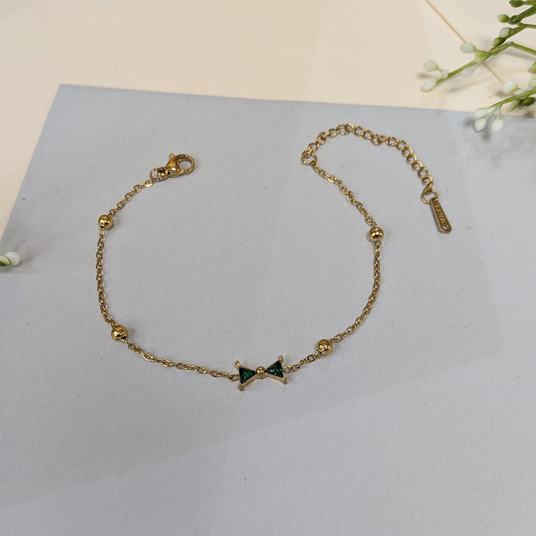 Gold Plated Cute & Trendy Bow Tie Charm Bracelet For Girls & Women (Anti-Tarnish)