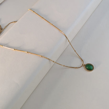 Gold Plated Green Oval Stone Chain Pendant For Girls & Women