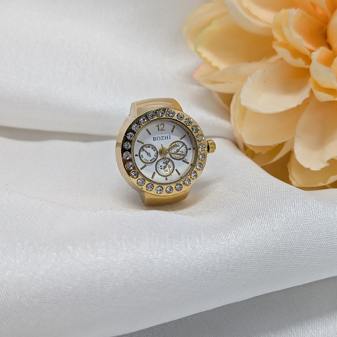 Elegant Round Quartz Finger Watch with American Diamond for Men & Women