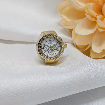 Elegant Round Quartz Finger Watch with American Diamond for Men & Women