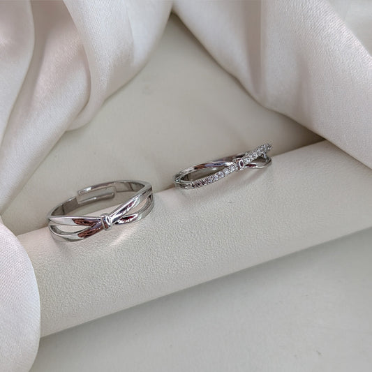 Cross Design American Diamonds Couple Ring Set