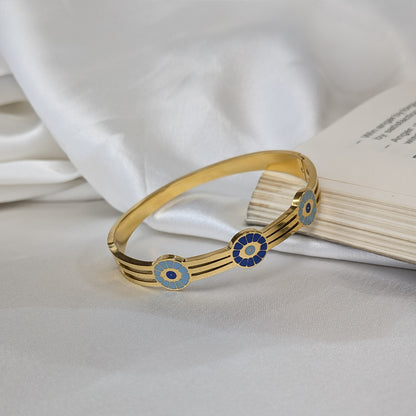 Gold Finish Triple Evil Eye Designer Enamel Bracelet For Girls & Women