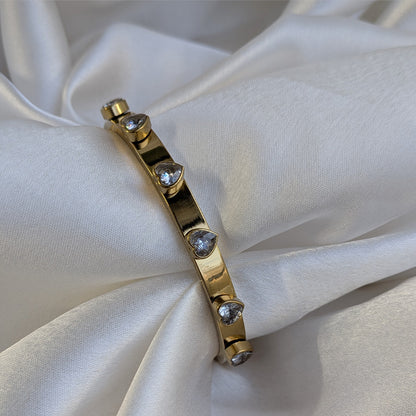 Gold Finish Heart Shaped AD Stone Bracelet For Girls & Women