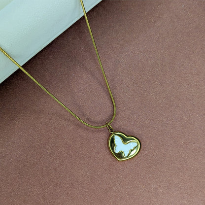 Delicate Gold Heart with Butterfly Enamel Pendant For Girls & Women