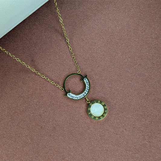 Gold Finish Circle With Mother of Pearl Charm Pendant For Girls & Women