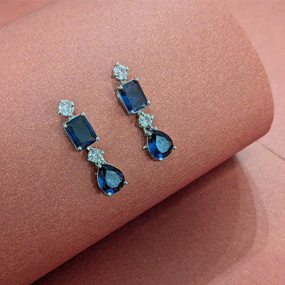 Silver Finish Classic Rectangular & Teardrop Stone Jewellery Set For Women