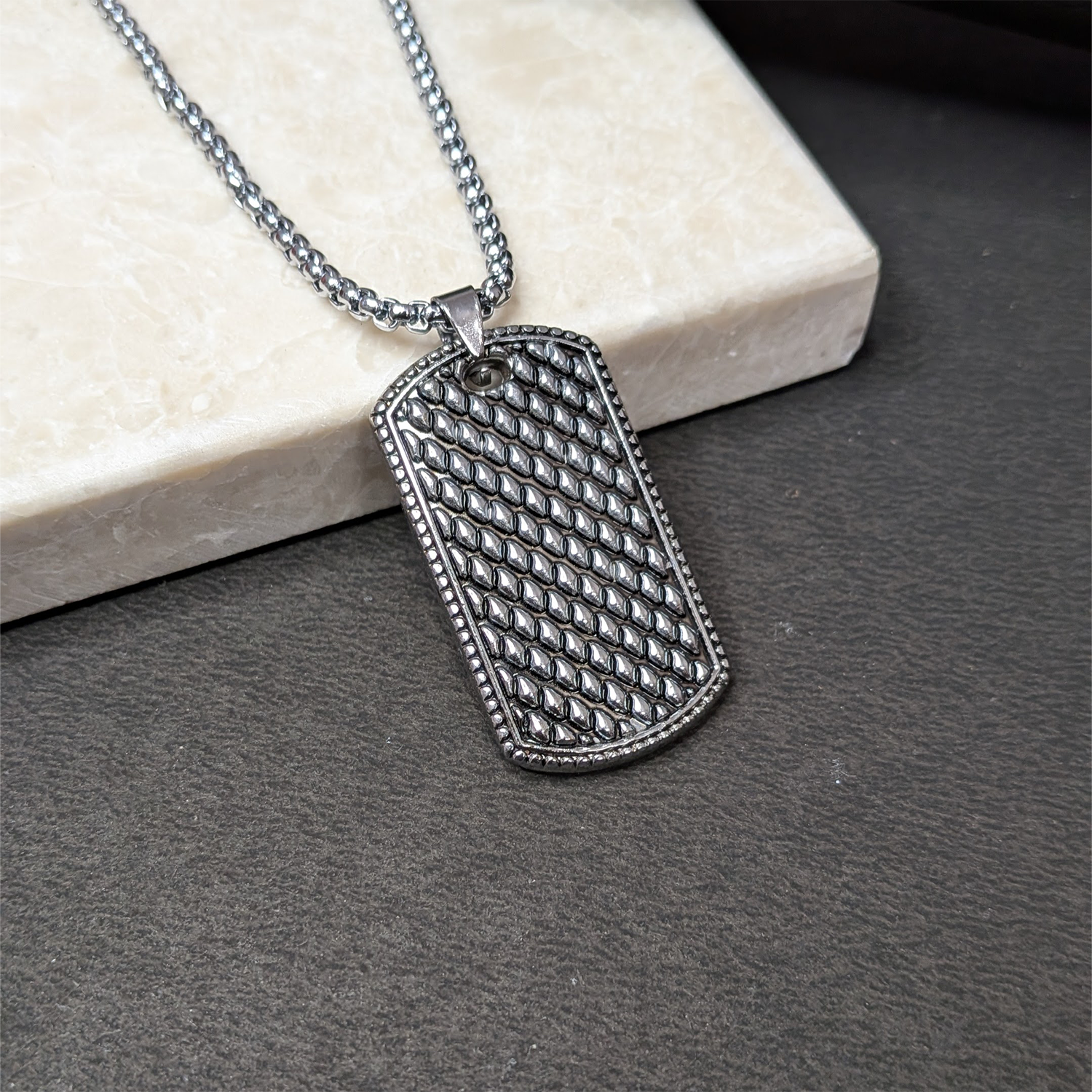 Classic Textured Diamond Grid Pattern Pendant for Men & Boys