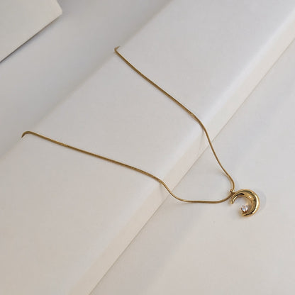 Gold Plated Crescent Moon Zircon Pendant For Girls & Women