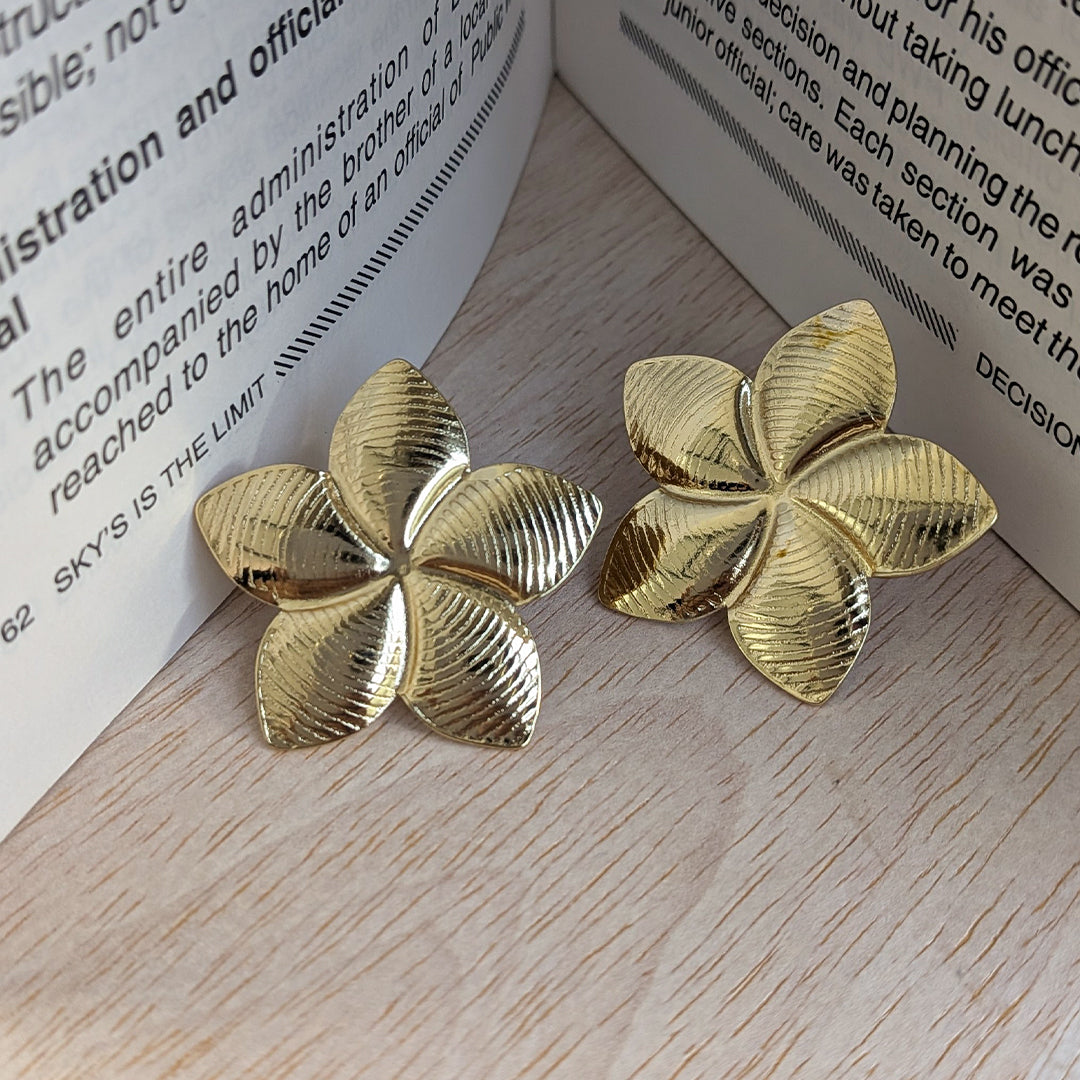 Gold Plated Flora Petals Bloom Stud Earrings For Girls & Women (Anti-Tarnish)