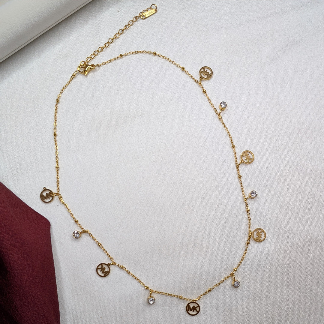 18K Gold Finish MK Charm Pendant with AD Stone for Girls & Women