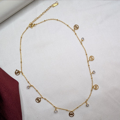 18K Gold Finish MK Charm Pendant with AD Stone for Girls & Women