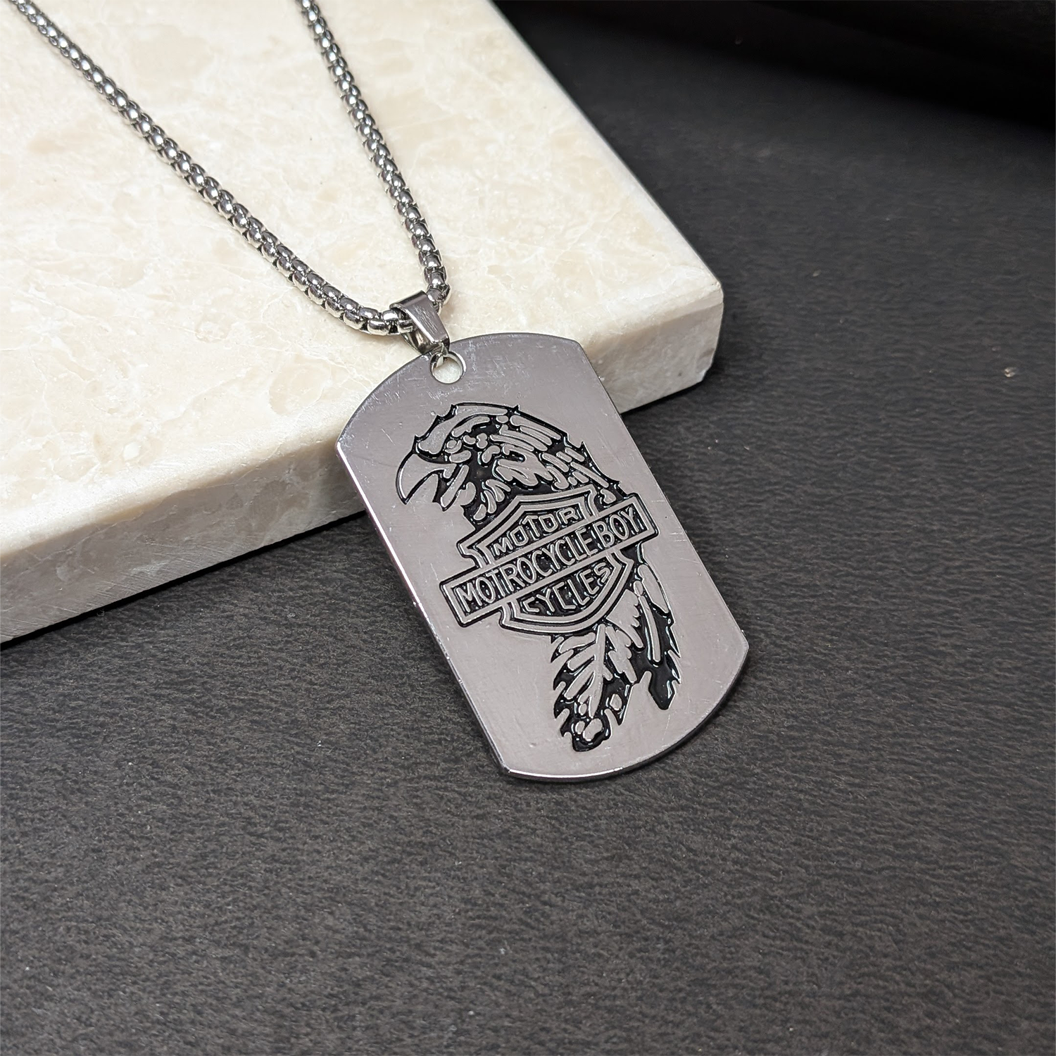 Eagle Motorcycle Boy Dog Tag Pendant for Men's & Boys