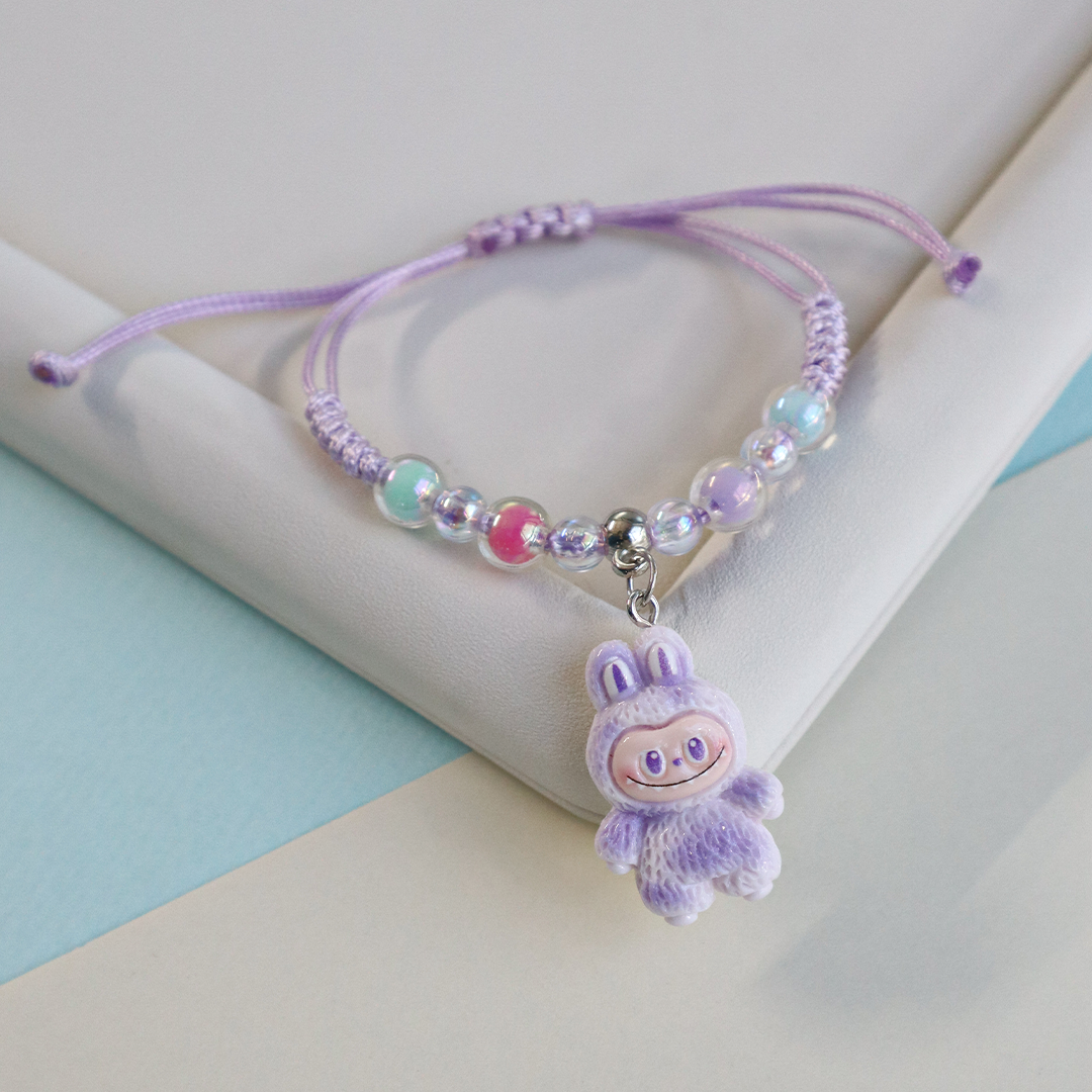 Labubu Bunny Kids Beaded Bracelet with Adjustable Strap