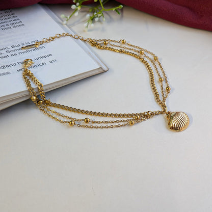 Gold Tone Triple Layer Scallop Shell Anklet For Girls & Women