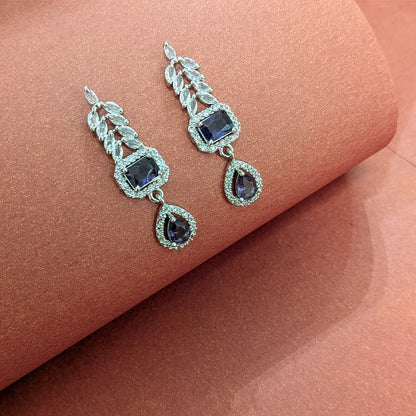 AD Luxe Square & Teardrop Gemstone Necklace With Matching Earrings For Women