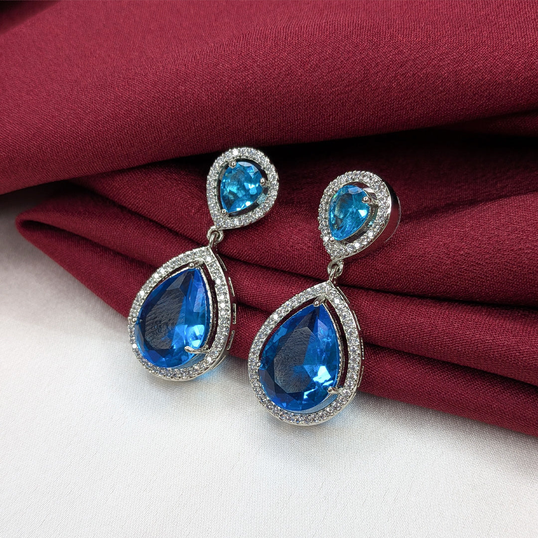 Layered Teardrop Faceted Stone Earrings with Sparkling AD Stone Frame