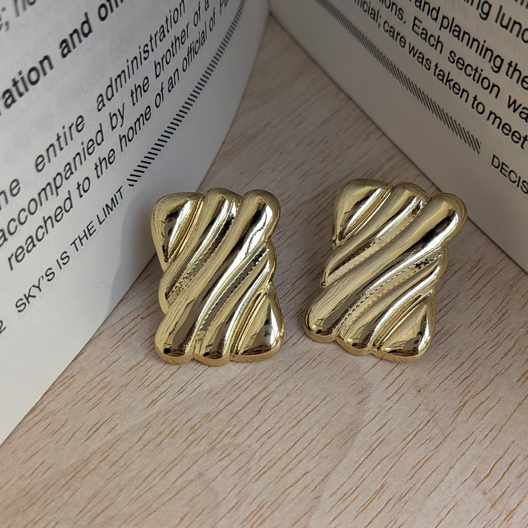 Glossy Wave Pattern Golden Stud Earrings For Girls & Women (Anti Tarnish)