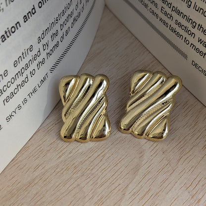 Glossy Wave Pattern Golden Stud Earrings For Girls & Women (Anti Tarnish)